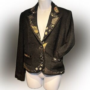 Vintage Wool Blend Blazer with Silk Patchwork Design